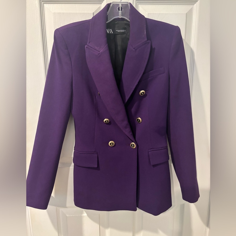 Zara Double-Breasted Purple Blazer